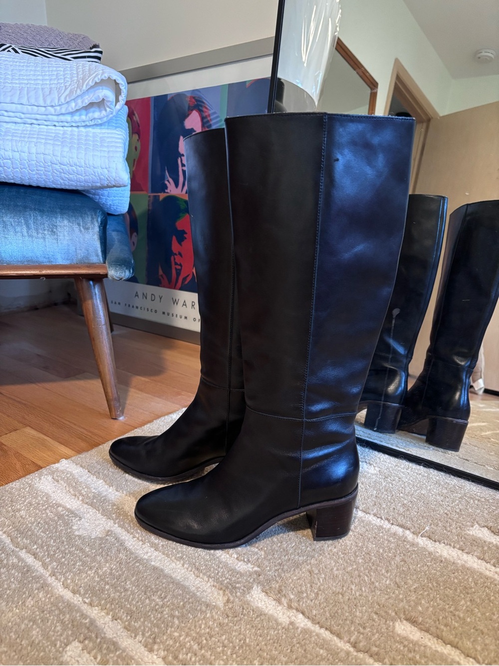 Madewell Black Leather Knee-High Heeled Boots